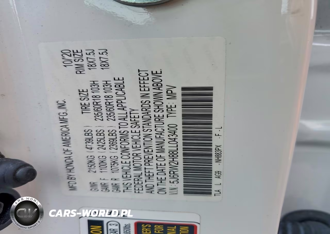 2020 Honda Cr-V Exl VIN:5J6RW2H88LL043400 - 14