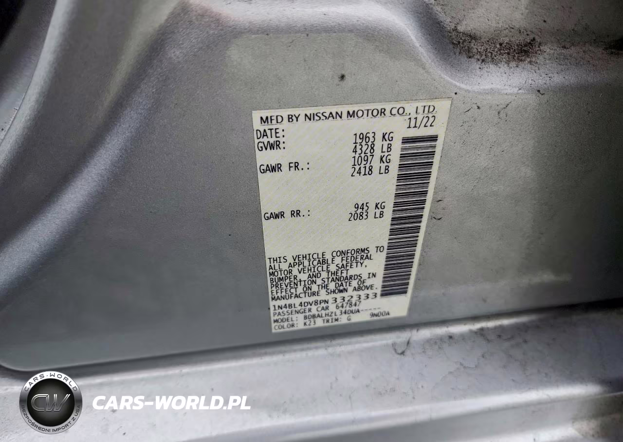 2023 Nissan Altima 2.5 Sv VIN:1N4BL4DV8PN332333 - 12