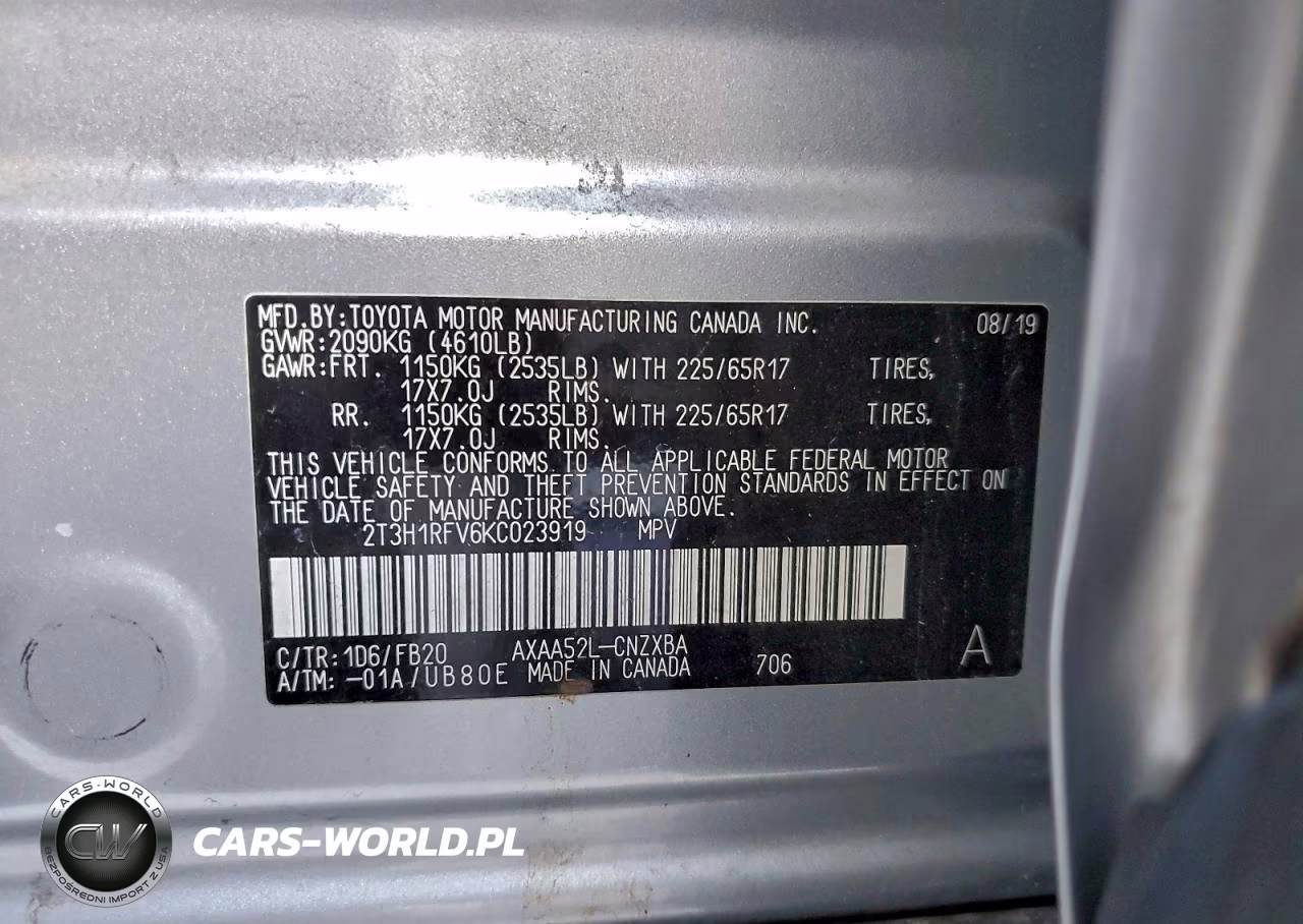 2019 Toyota Rav4 Le VIN:2T3H1RFV6KC023919 - 12