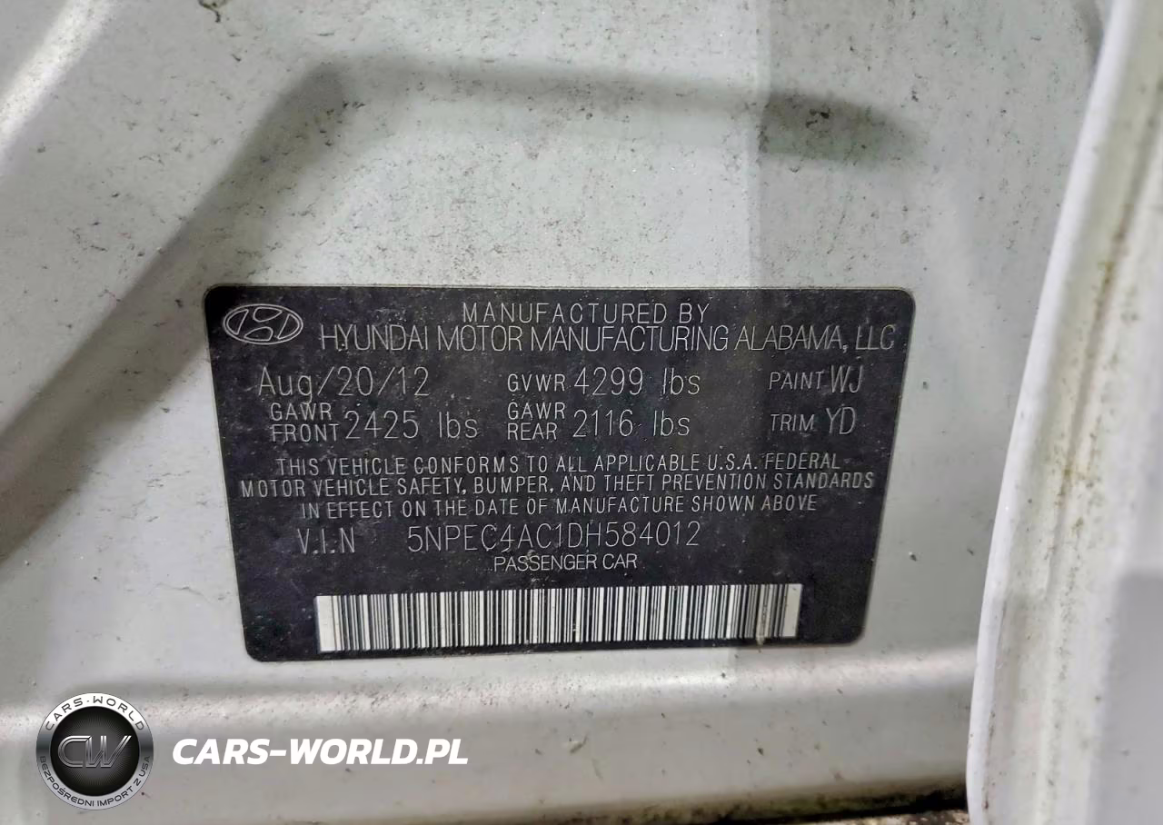 2013 Hyundai Sonata Se VIN:5NPEC4AC1DH584012 - 12