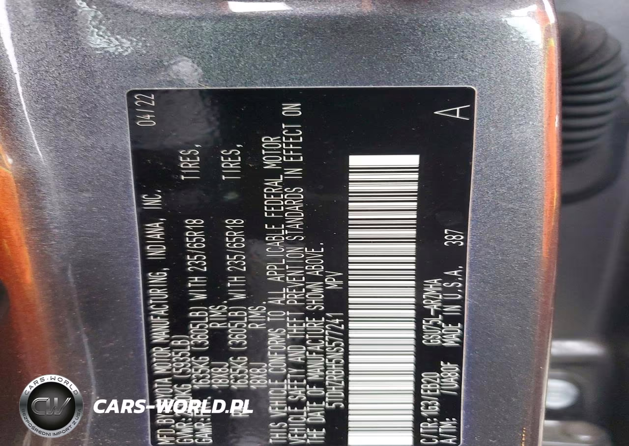 2022 Toyota Highlander Xle VIN:5TDHZRBH5NS577241 - 13