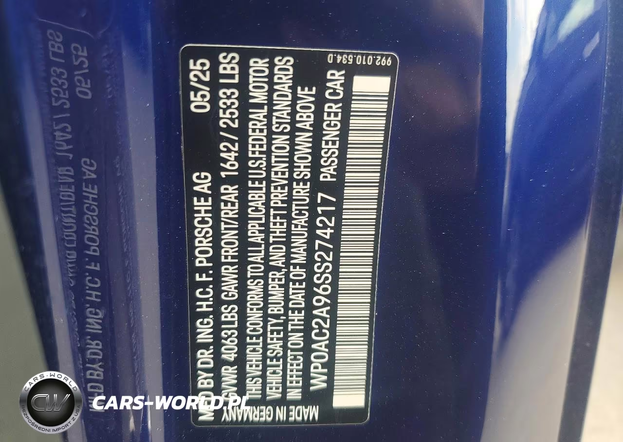 2025 Porsche 911 Gt3 VIN:WP0AC2A96SS274217 - 12