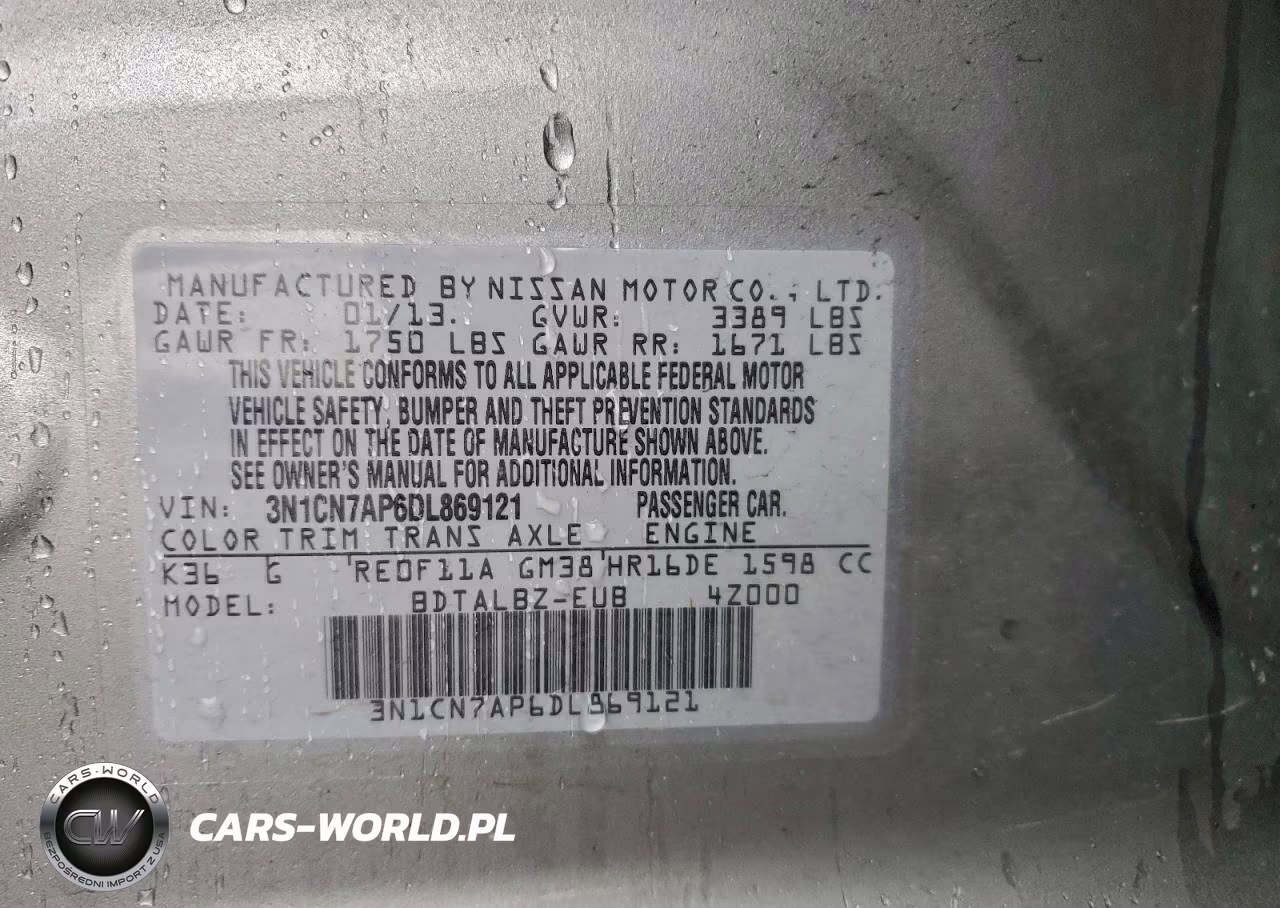 2013 Nissan Versa S VIN:3N1CN7AP6DL869121 - 12