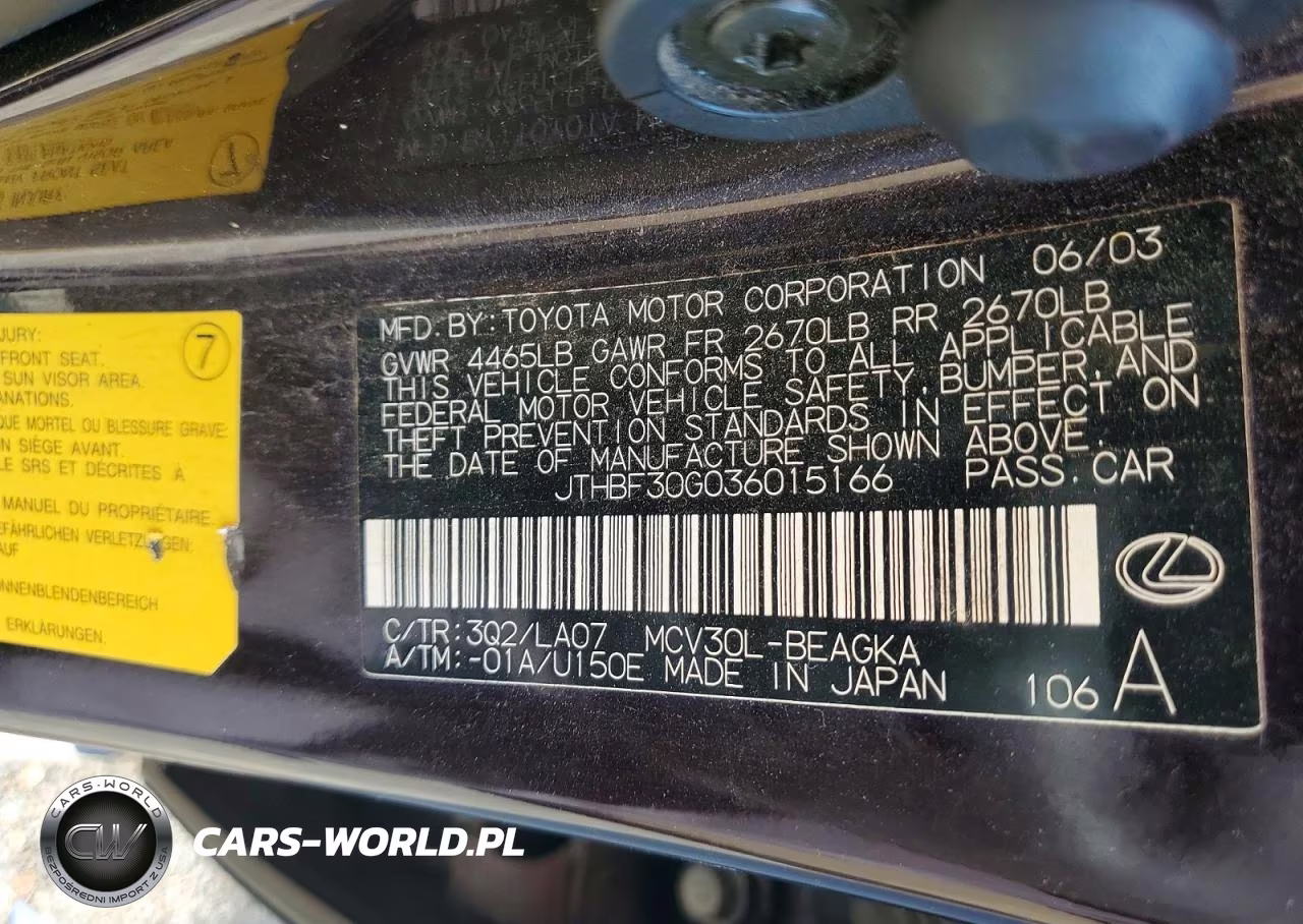2003 Lexus Es 300 VIN:JTHBF30G036015166 - 12