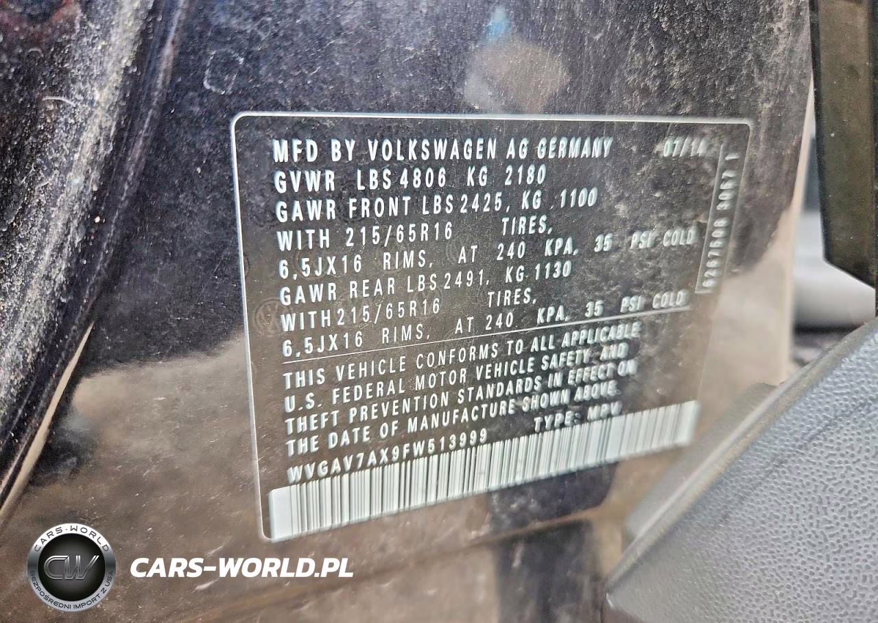 2015 Volkswagen Tiguan S VIN:WVGAV7AX9FW513999 - 12