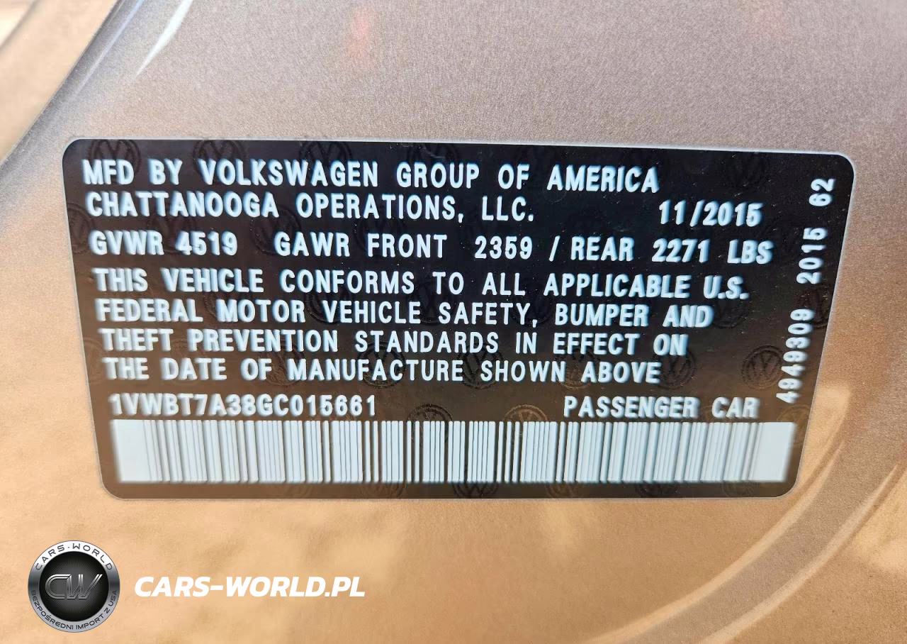 2016 Volkswagen Passat Se VIN:1VWBT7A38GC015661 - 12