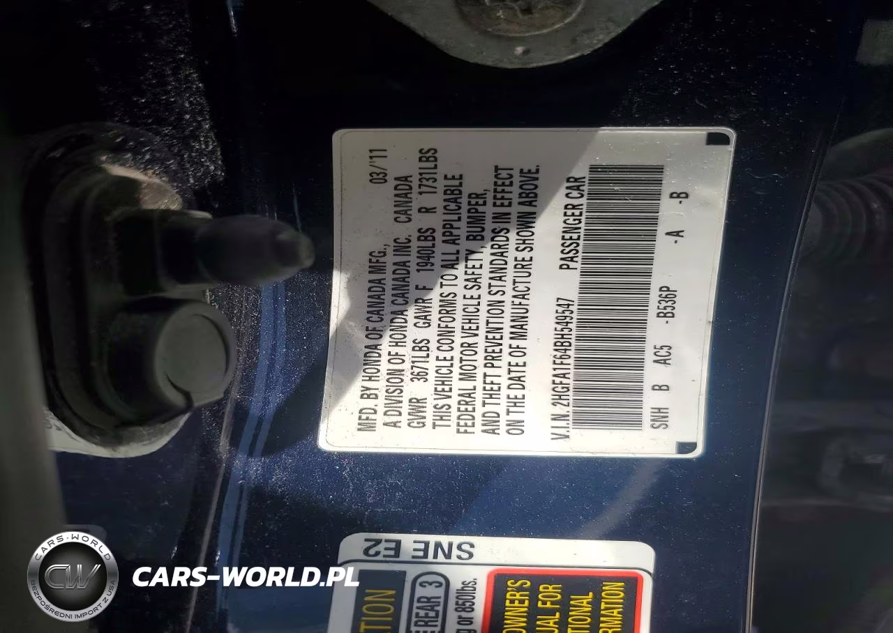 2011 Honda Civic Lx-S VIN:2HGFA1F64BH549547 - 12