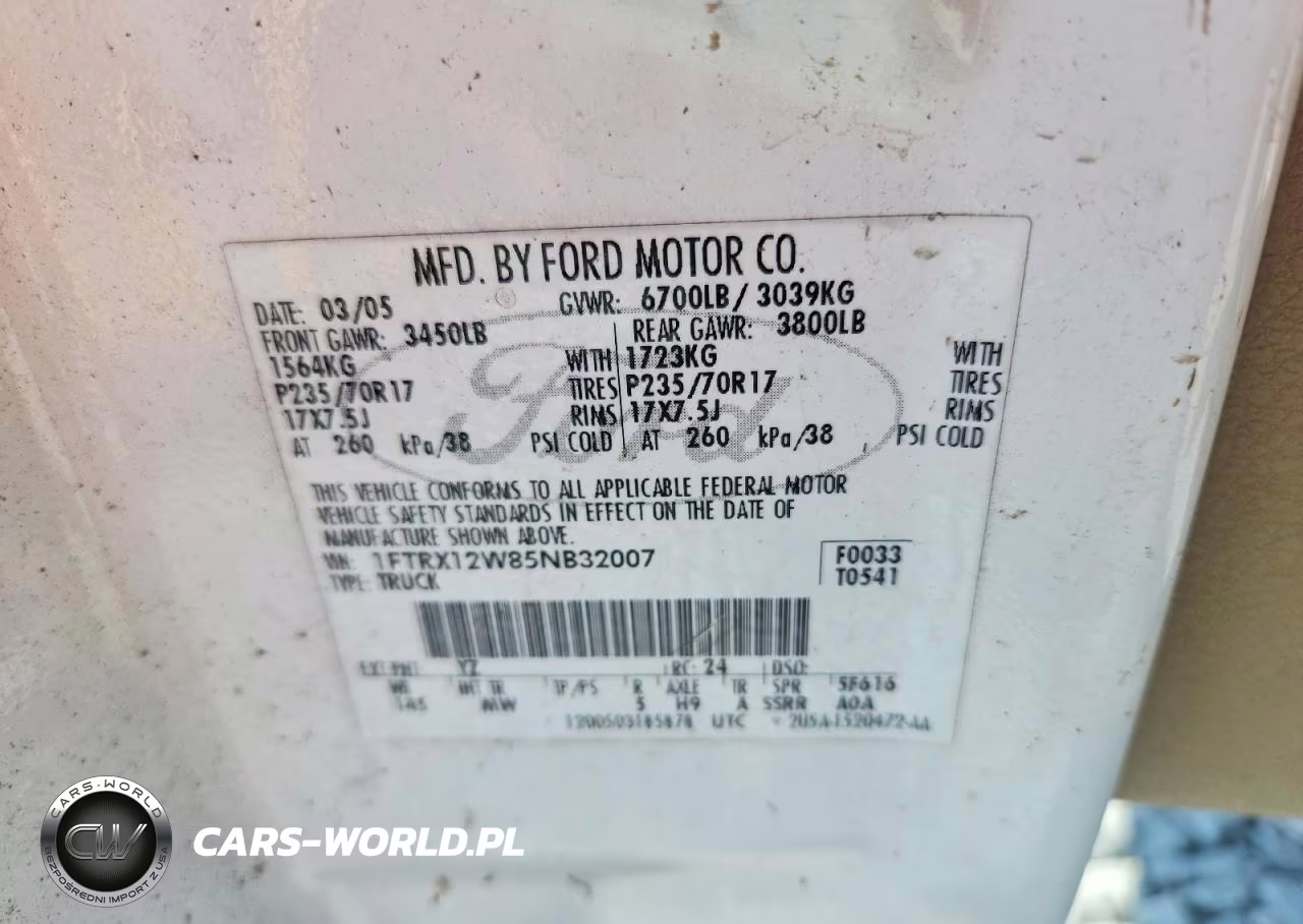 2005 Ford F150 VIN:1FTRX12W85NB32007 - 12