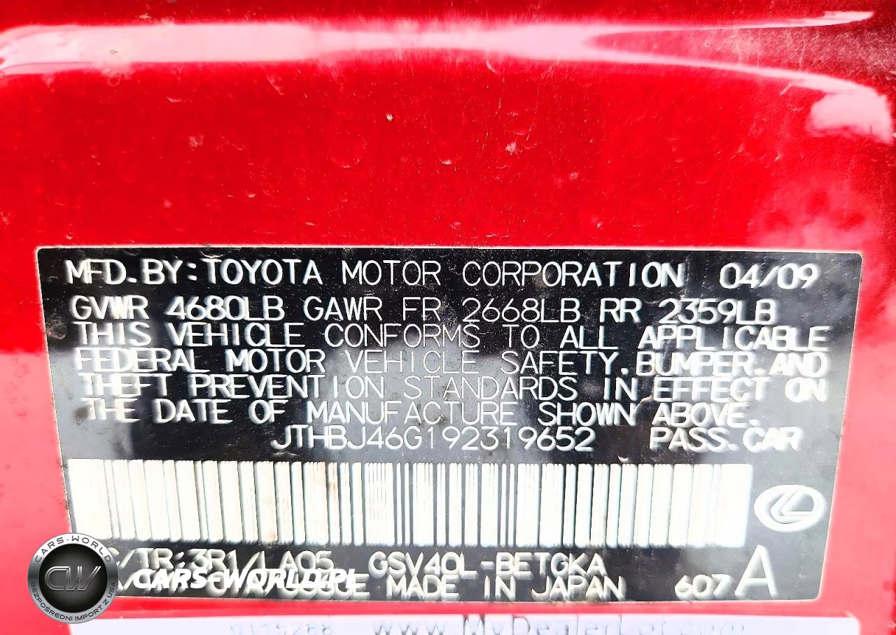 2009 Lexus Es 350 VIN:JTHBJ46G192319652 - 12