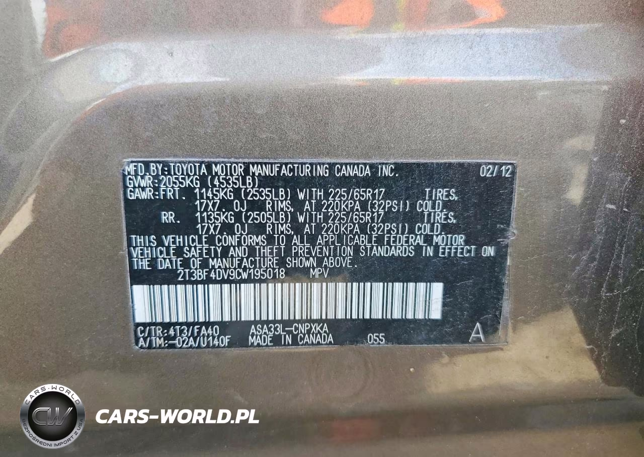 2012 Toyota Rav4 Base VIN:2T3BF4DV9CW195018 - 12