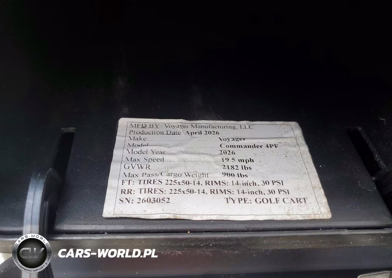 2026 Voyager Commander Golf Cart VIN:1V9VCAES9TG289114 - 10