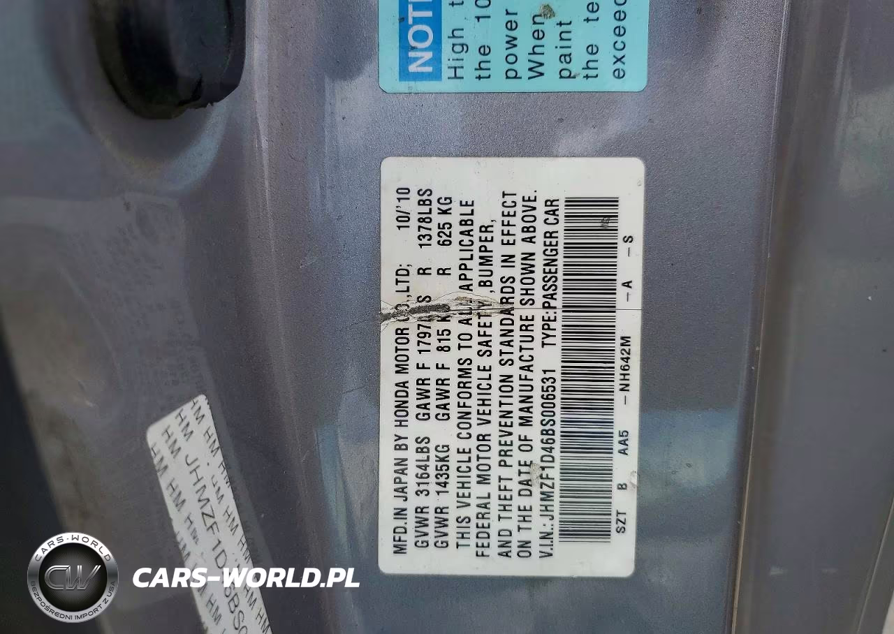 2011 Honda Hond VIN:JHMZF1D46BS006531 - 12