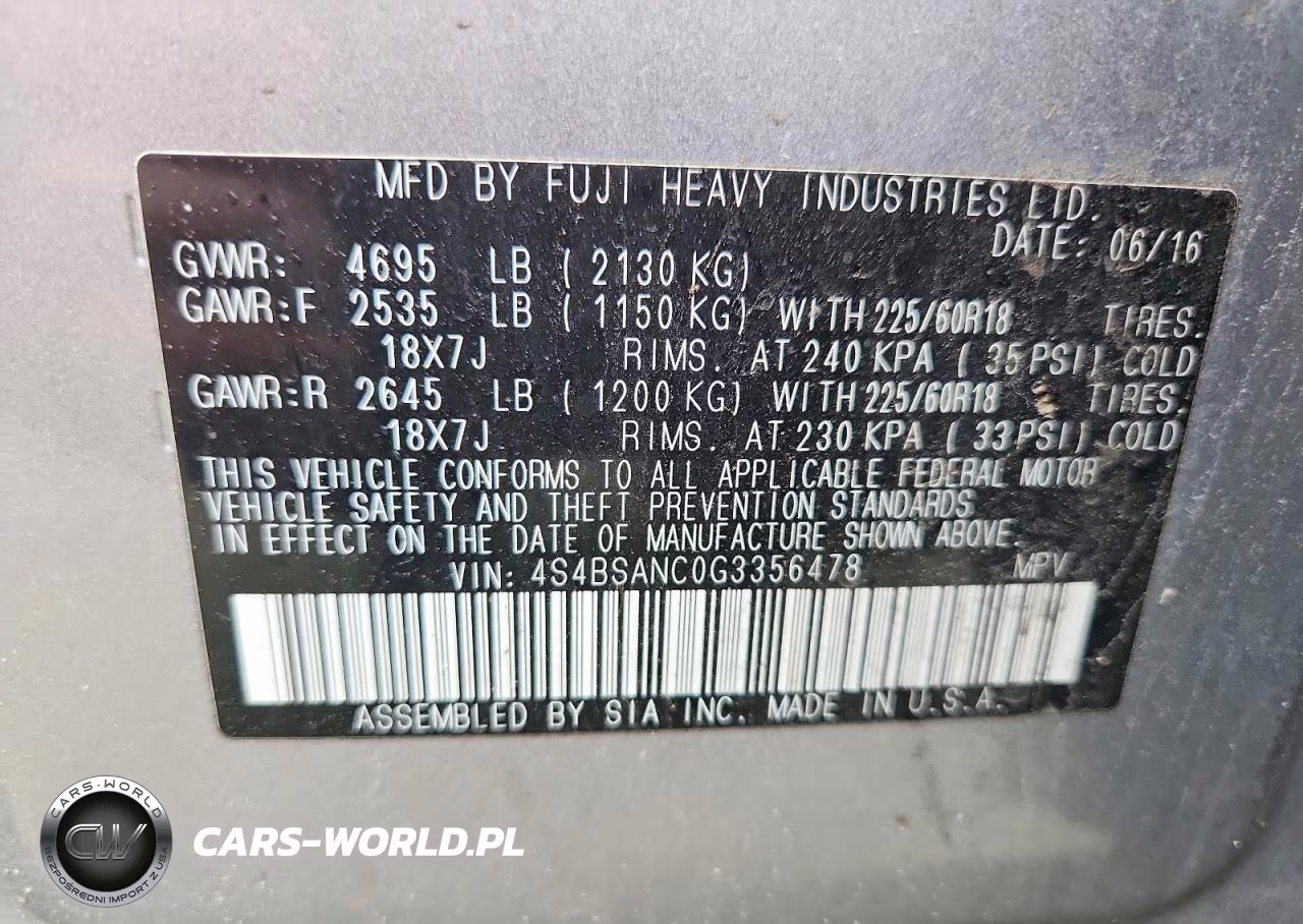 2016 Subaru Outback 2.5I Limited VIN:4S4BSANC0G3356478 - 13
