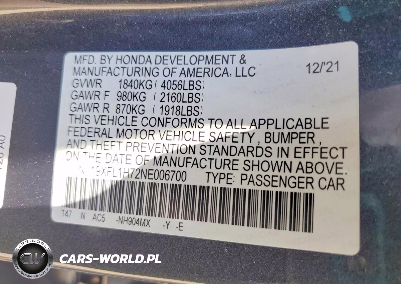2022 Honda Civic Exl VIN:19XFL1H72NE006700 - 12