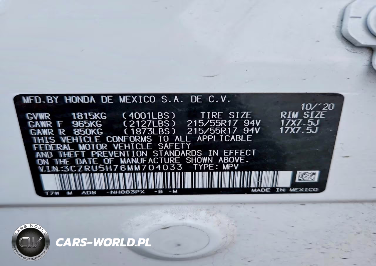 2021 Honda Hr-V Exl VIN:3CZRU5H76MM704033 - 14