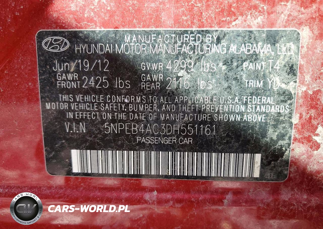 2013 Hyundai Sonata Gls VIN:5NPEB4AC3DH551161 - 13