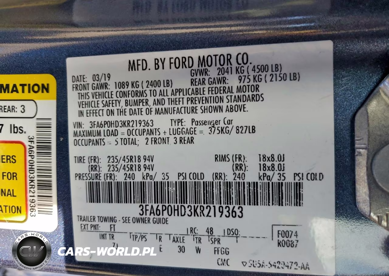 2019 FORD FUSION SE VIN:3FA6P0HD3KR219363 - 12