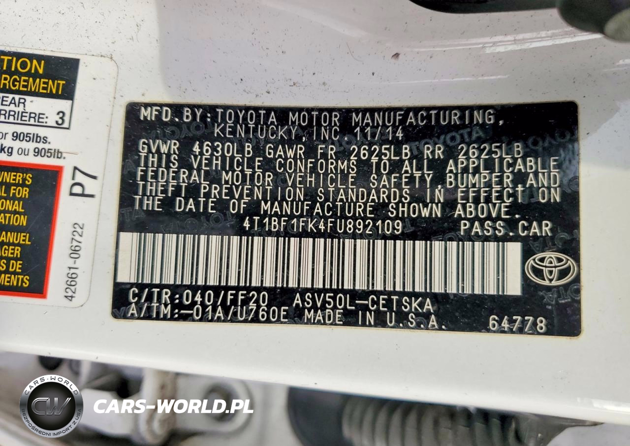 2015 Toyota Camry Le VIN:4T1BF1FK4FU892109 - 12