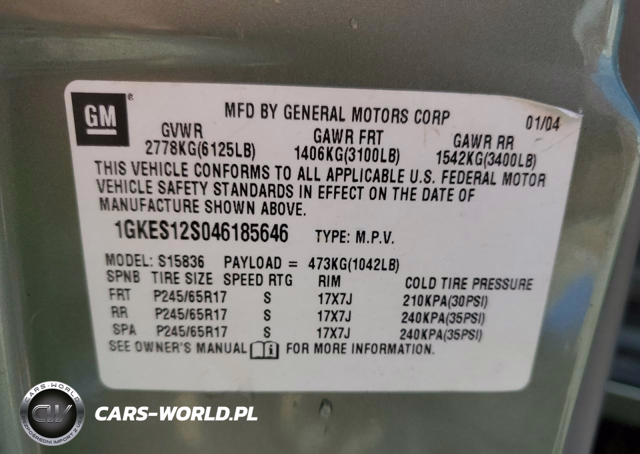 2004 GMC Envoy Xuv VIN:1GKES12S046185646 - 12