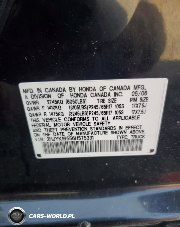 2006 Honda Ridgeline Rtl VIN:2HJYK16556H575331 - 23