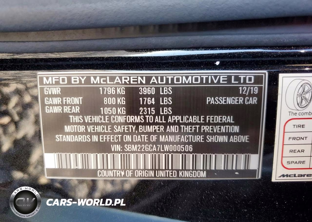 2020 Mclaren Automotive Gt VIN:SBM22GCA7LW000506 - 12