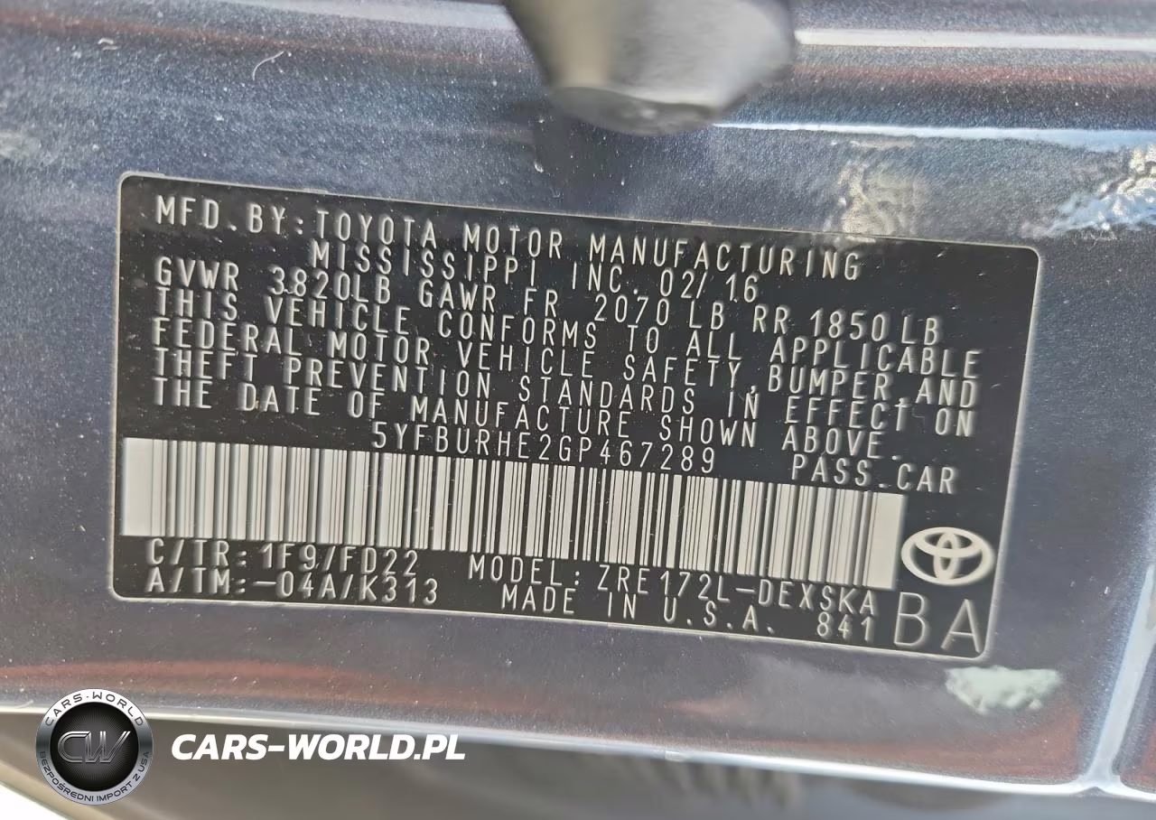 2016 Toyota Corolla L VIN:5YFBURHE2GP467289 - 12
