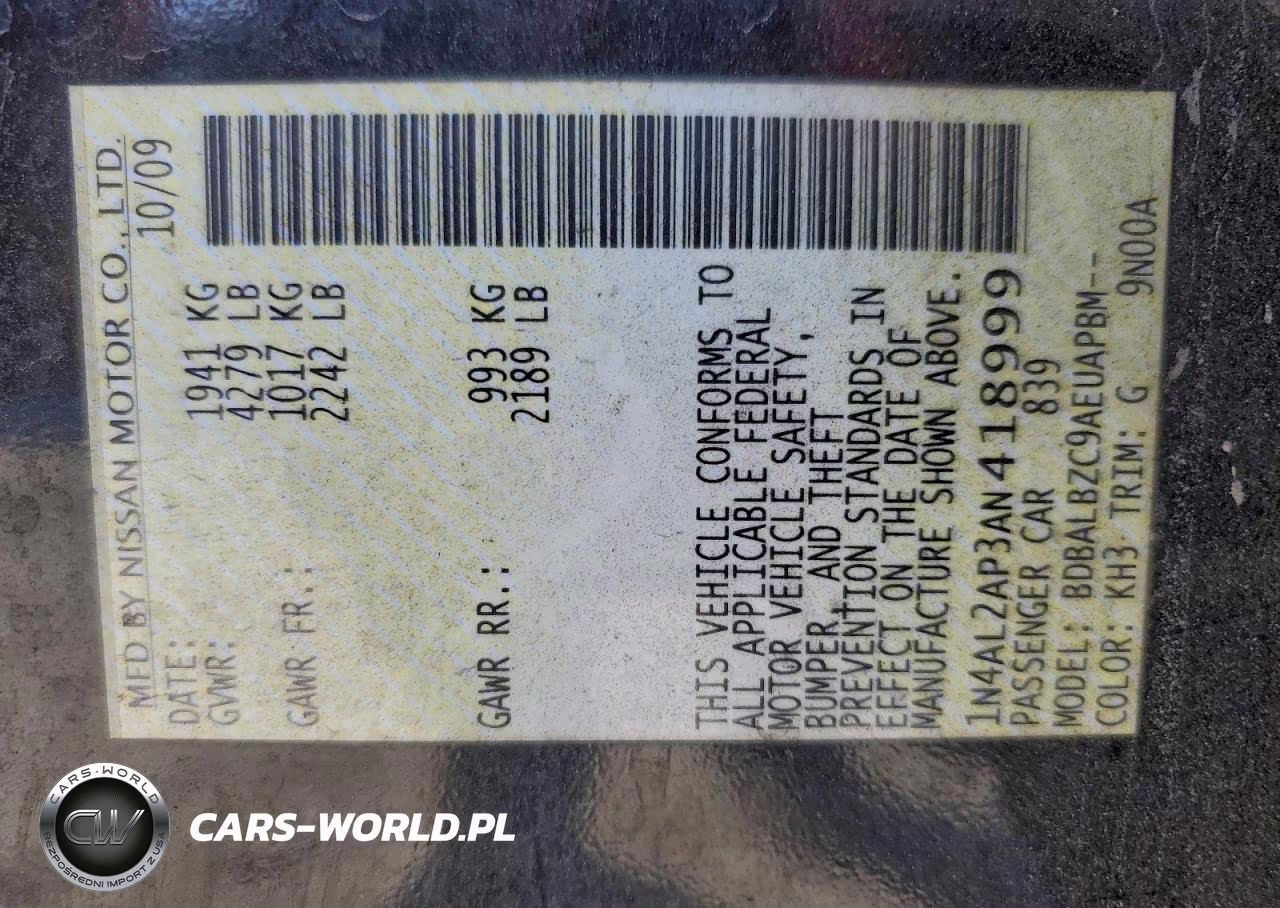 2010 Nissan Altima Base VIN:1N4AL2AP3AN418999 - 12