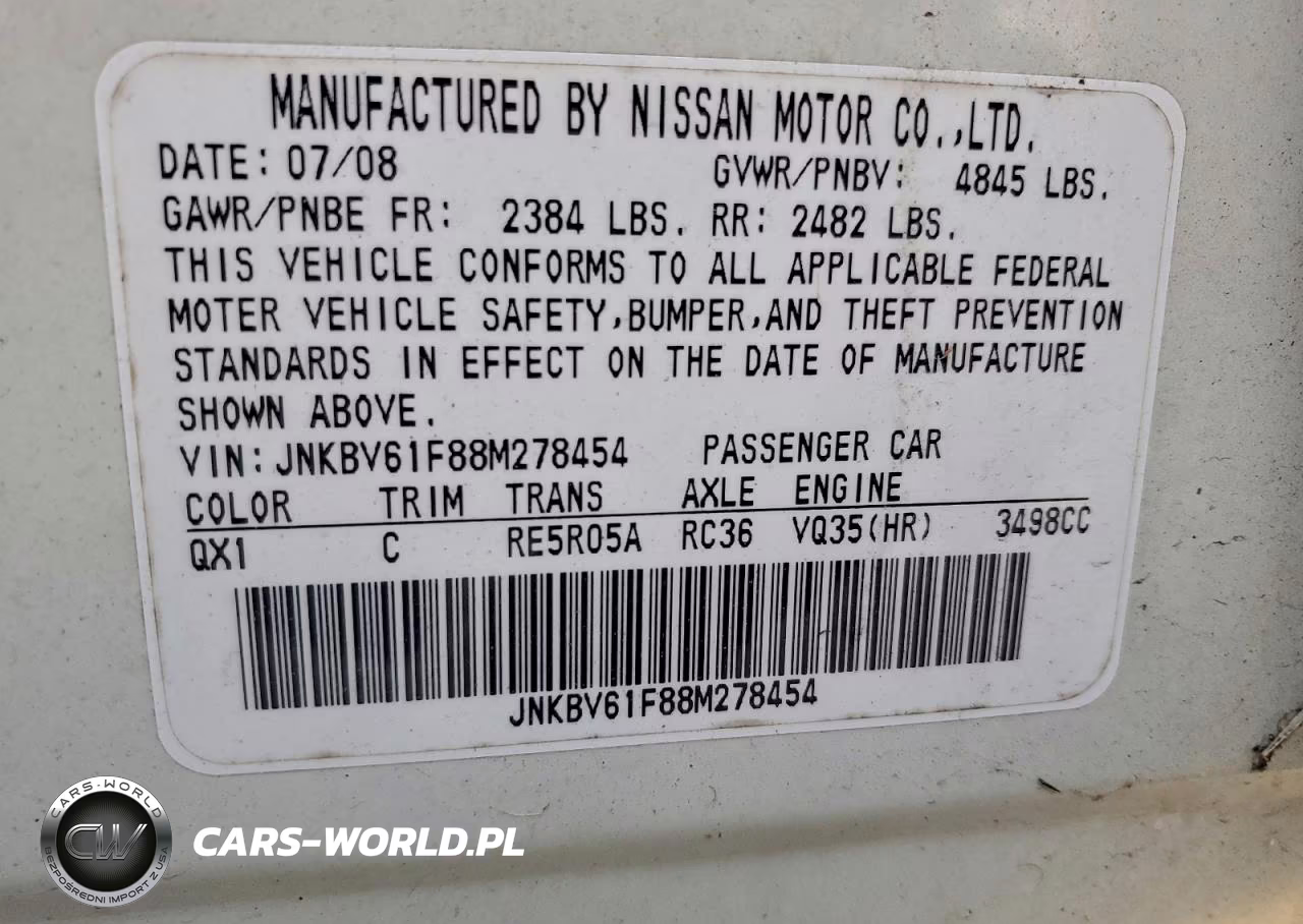 2008 Infiniti G35 VIN:JNKBV61F88M278454 - 12