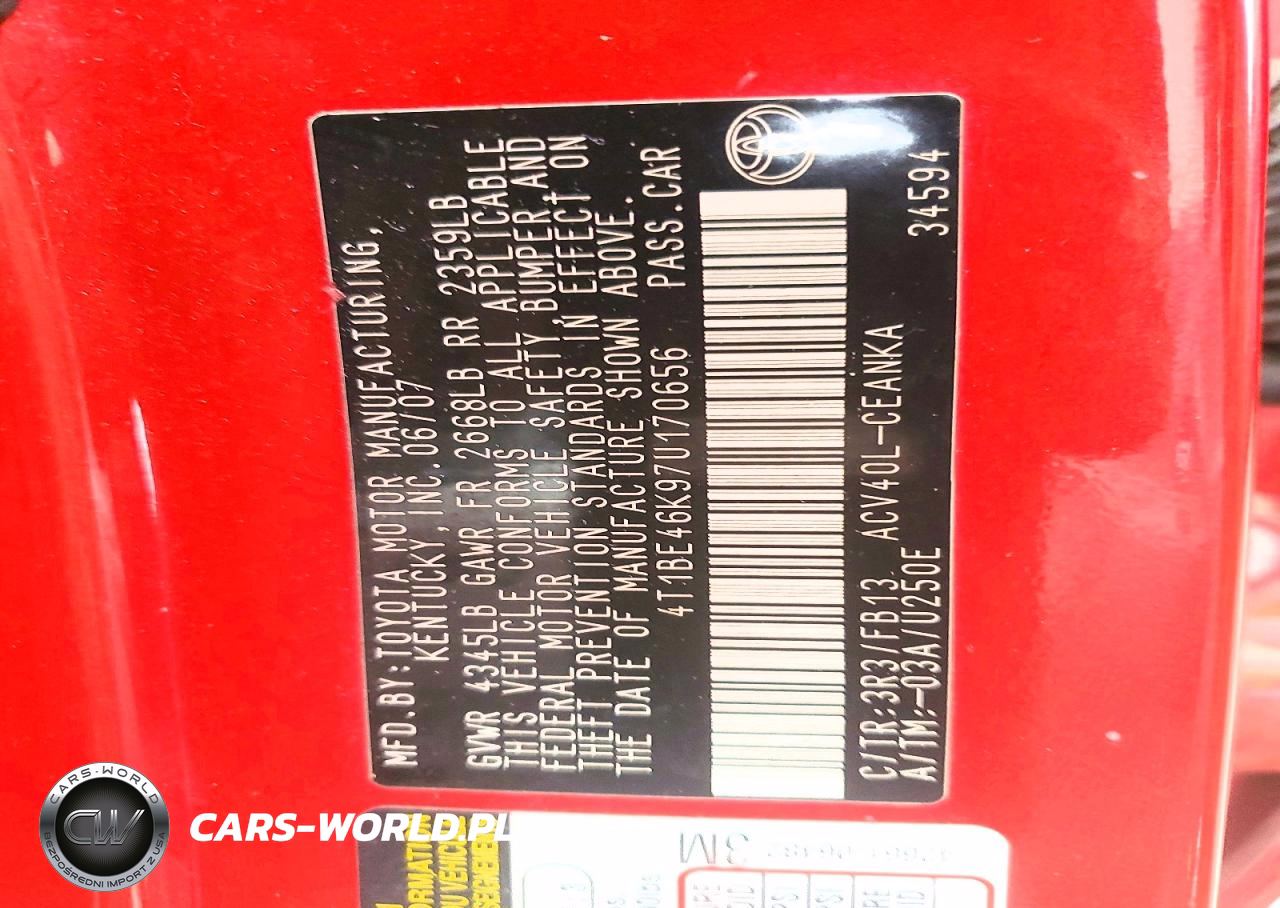 2007 Toyota Camry Le VIN:4T1BE46K97U170656 - 12