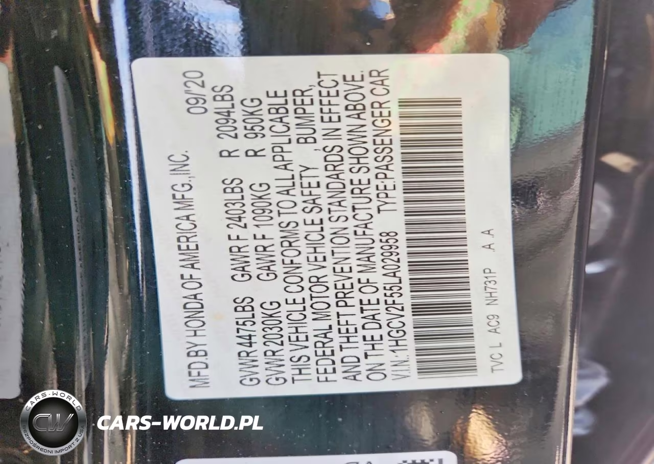 2020 Honda Accord Exl VIN:1HGCV2F55LA029958 - 12