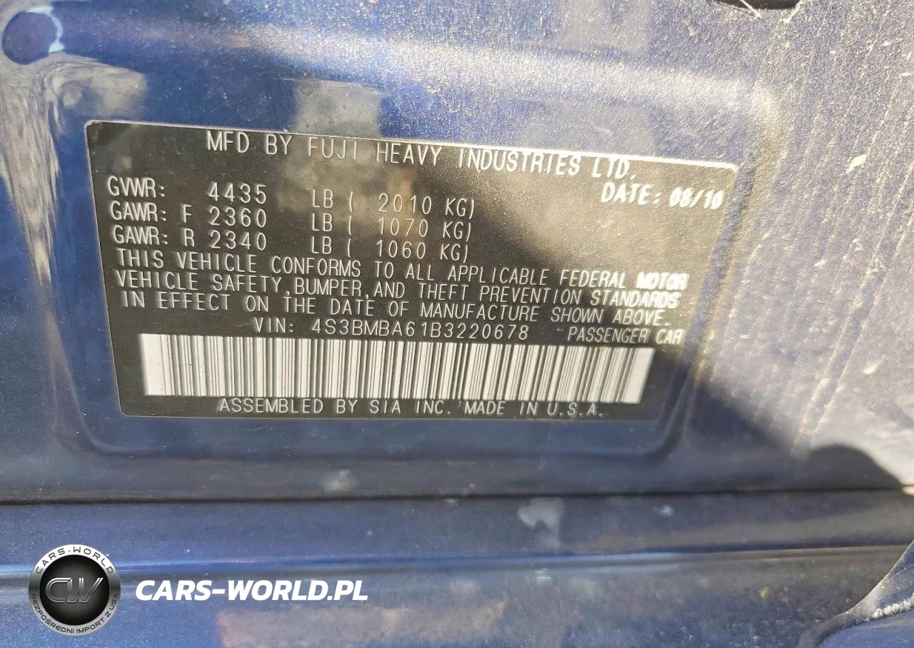 2011 Subaru Legacy 2.5I VIN:4S3BMBA61B3220678 - 12