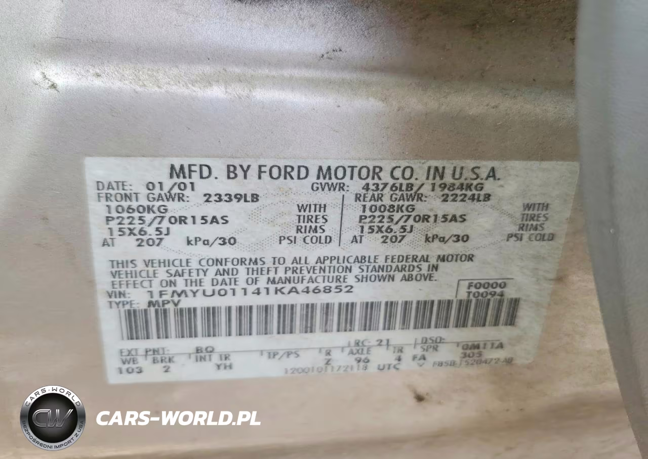 2001 Ford Escape Xls VIN:1FMYU01141KA46852 - 12