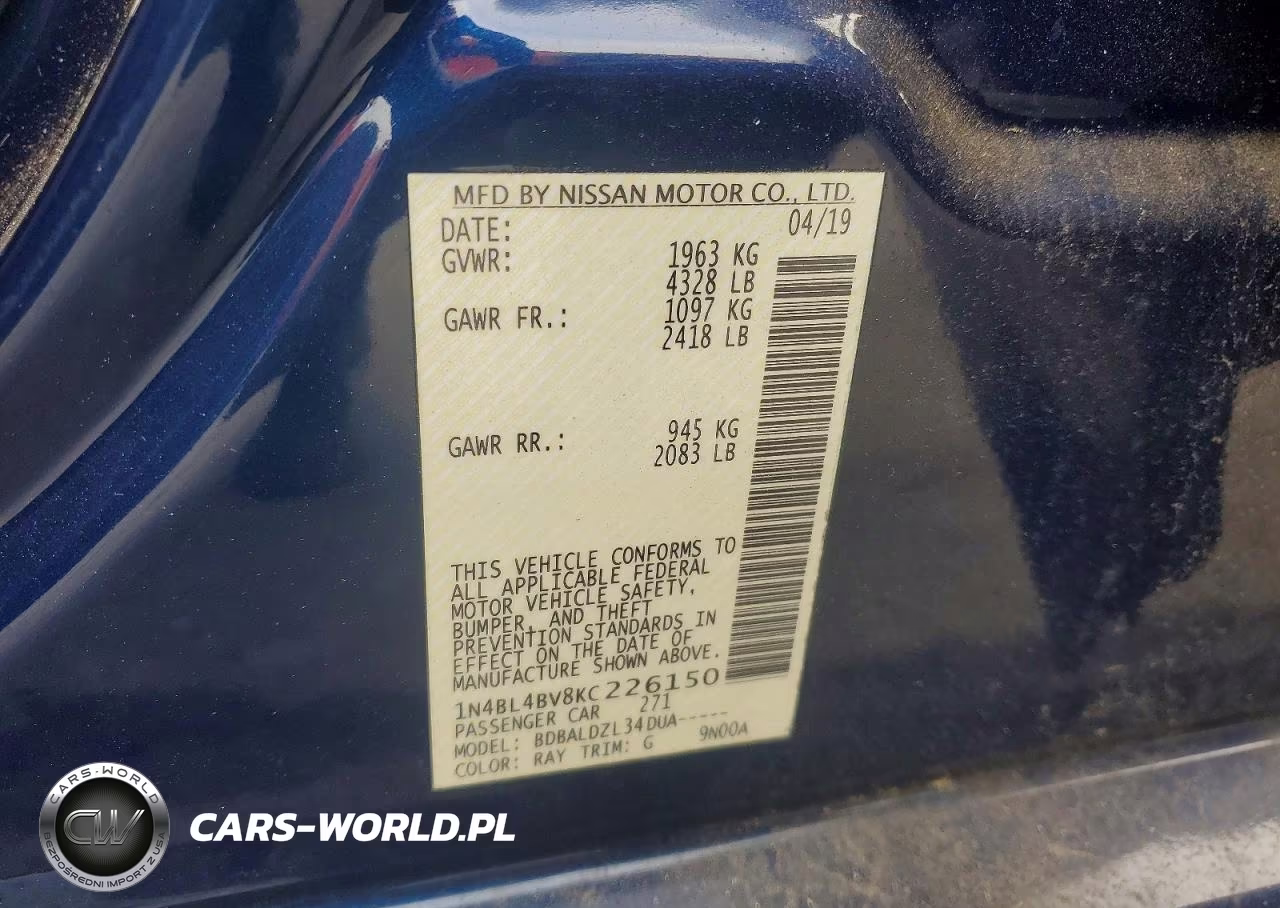 2019 Nissan Altima S VIN:1N4BL4BV8KC226150 - 12