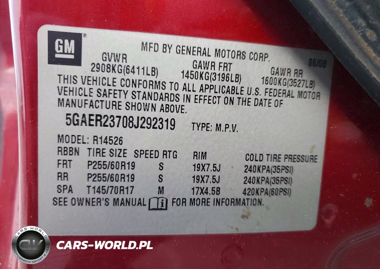 2008 Buick Enclave Cxl VIN:5GAER23708J292319 - 14