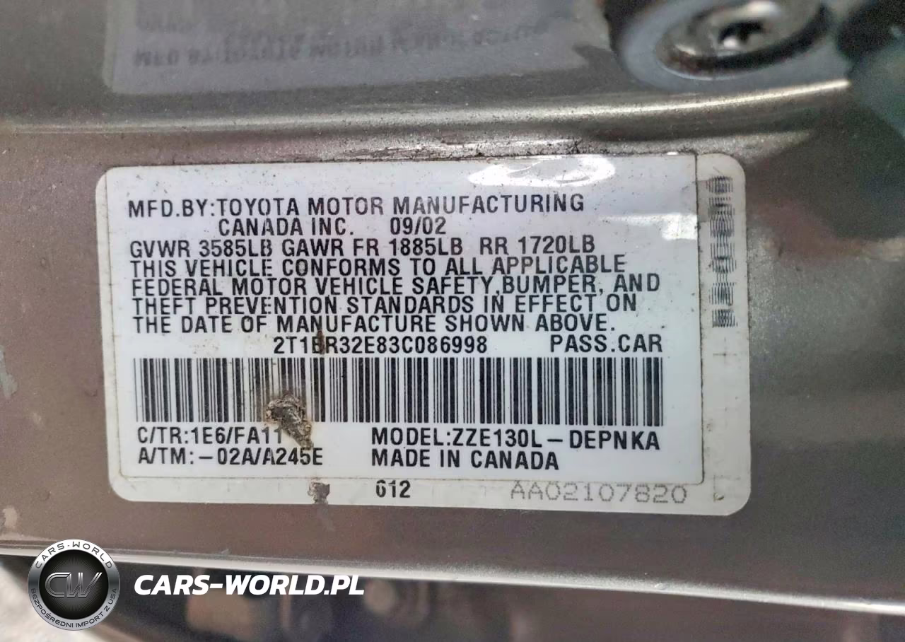2003 Toyota Corolla Ce VIN:2T1BR32E83C086998 - 12