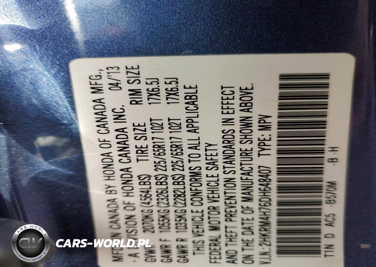 2013 Honda Cr-V Exl VIN:2HKRM4H76DH648407 - 13