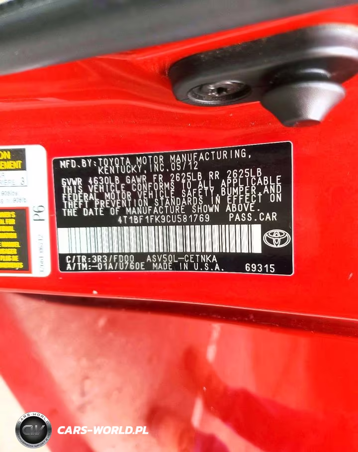 2012 Toyota Camry Base VIN:4T1BF1FK9CU581769 - 13