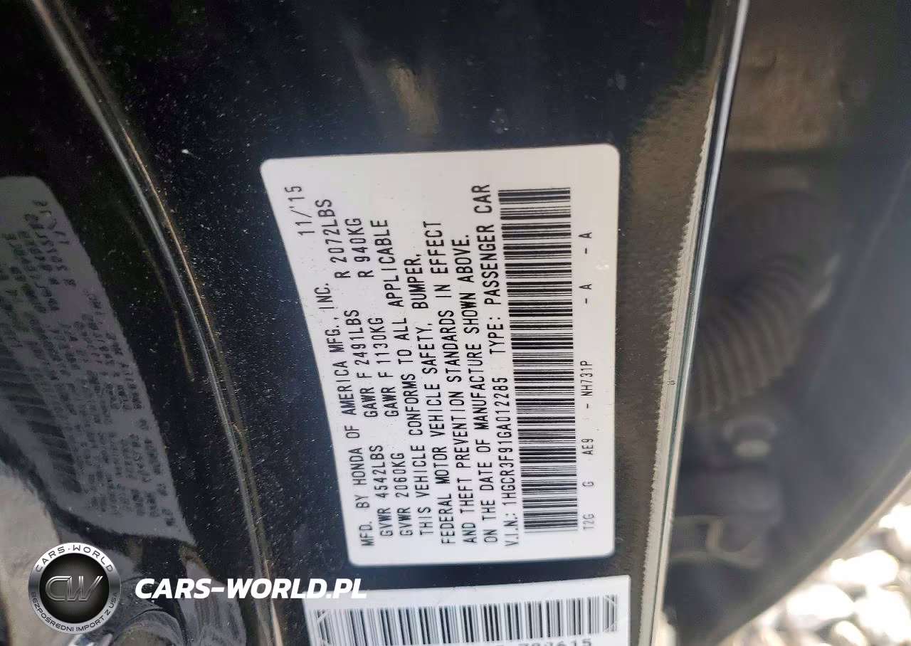 2016 Honda Accord Touring VIN:1HGCR3F91GA012285 - 12