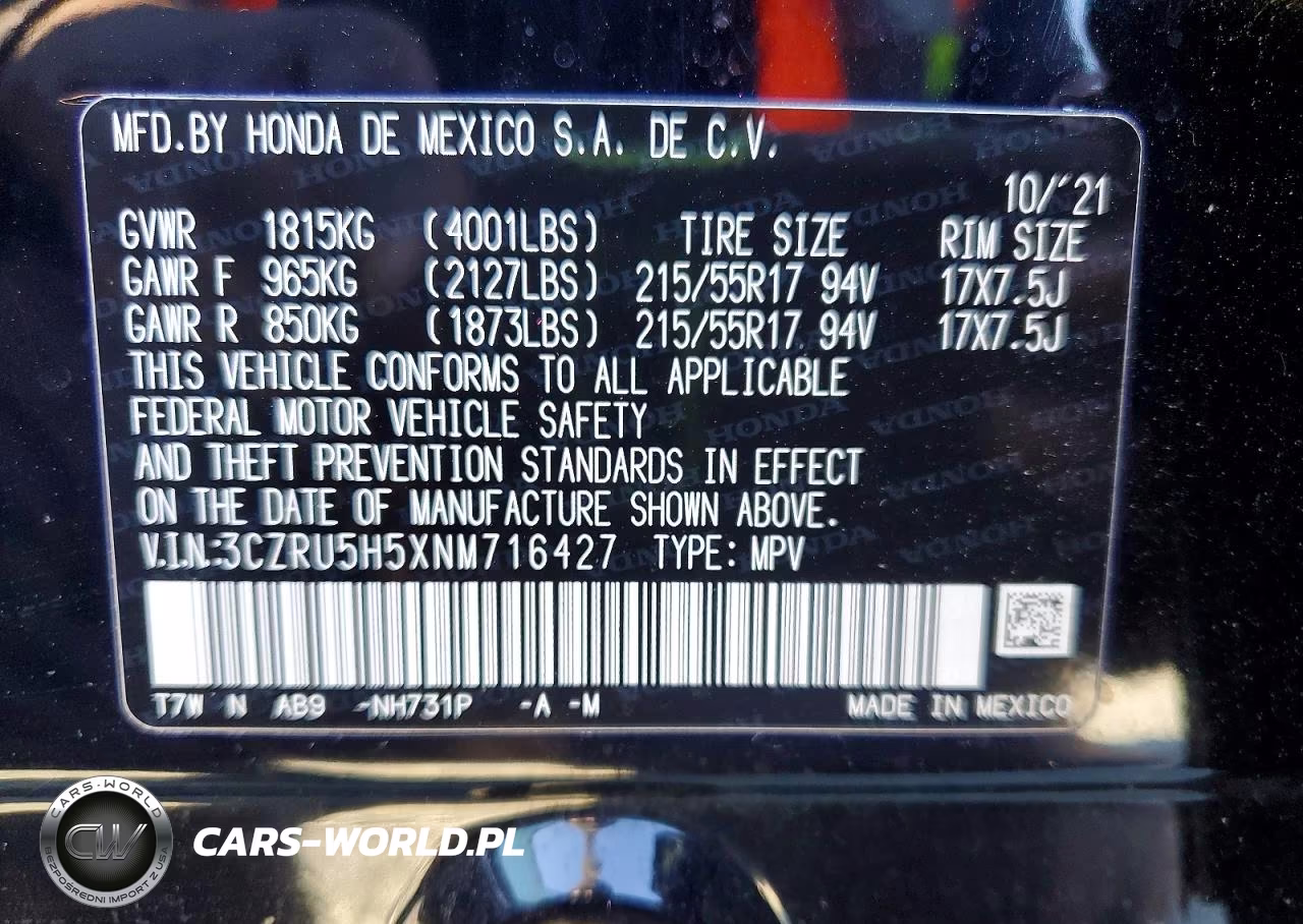 2022 Honda Hr-V Ex VIN:3CZRU5H5XNM716427 - 13