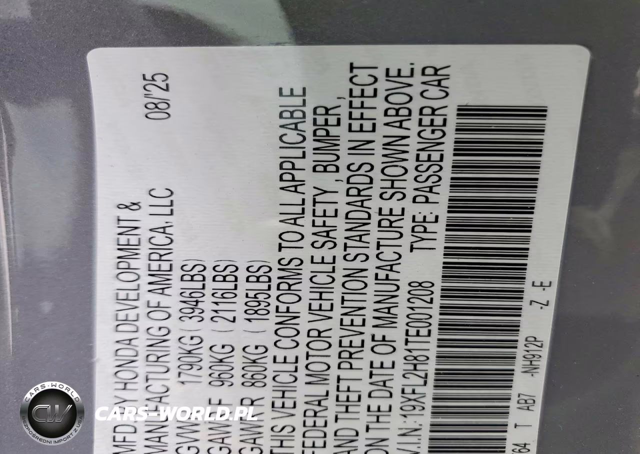 2026 Honda Civic Sport VIN:19XFL2H81TE001208 - 13