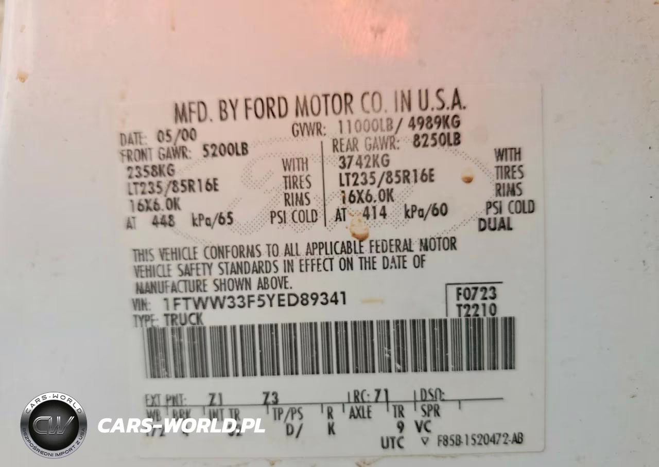 2000 Ford F350 Super Duty VIN:1FTWW33F5YED89341 - 13