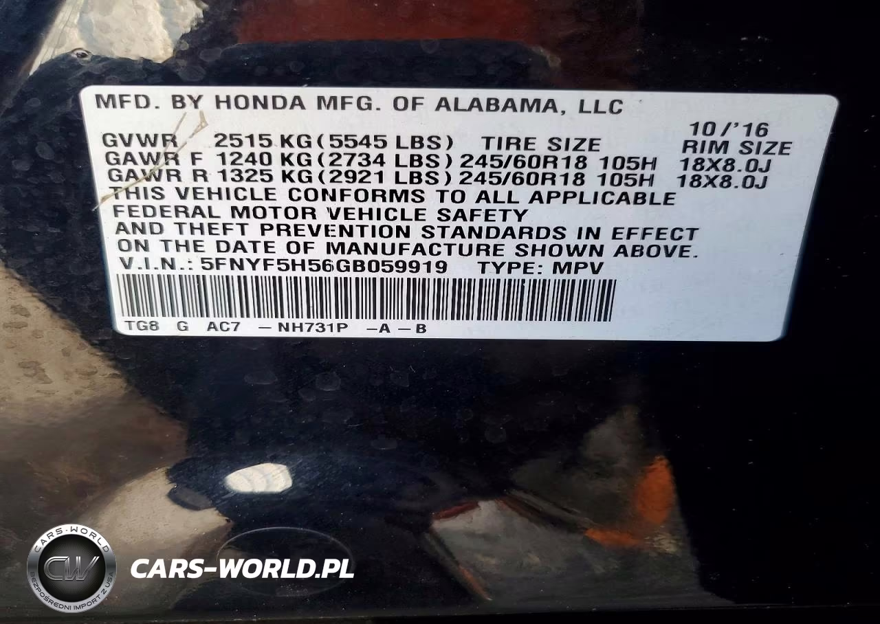 2016 Honda Pilot Exl VIN:5FNYF5H56GB059919 - 14