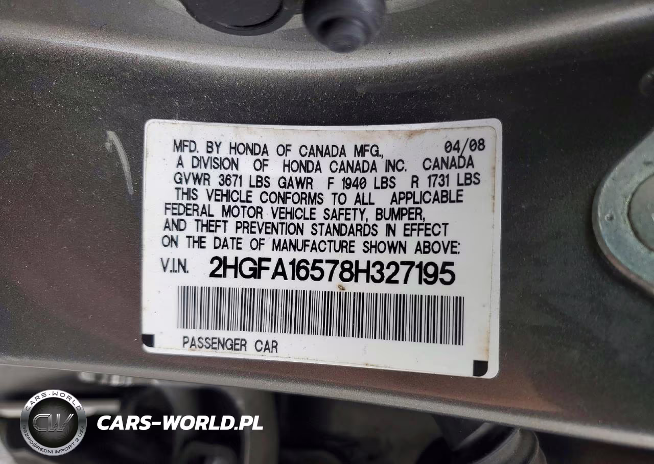 2008 Honda Civic Lx VIN:2HGFA16578H327195 - 12