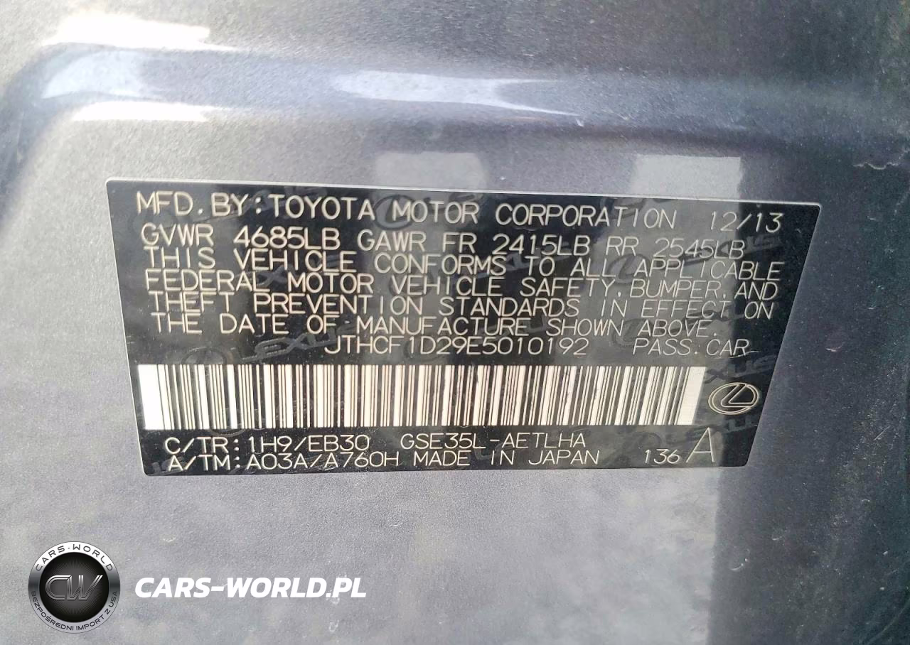 2014 Lexus Is 250 VIN:JTHCF1D29E5010192 - 12