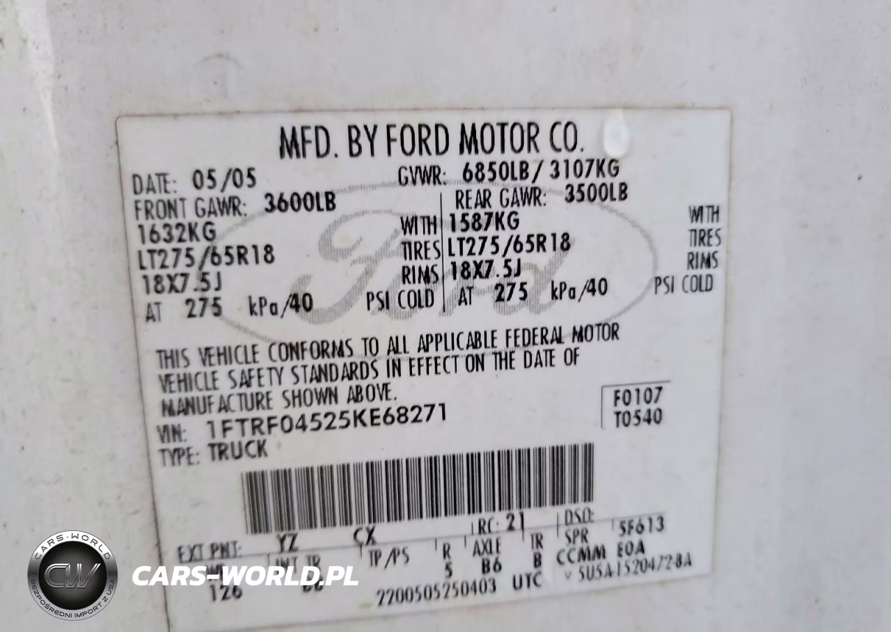 2005 Ford F150 VIN:1FTRF04525KE68271 - 12