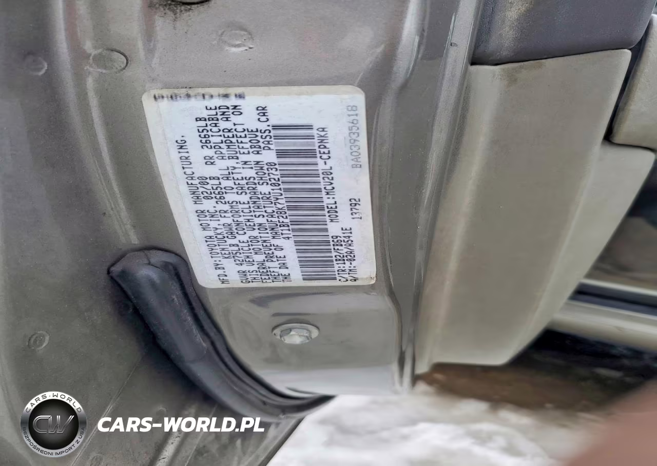 2000 Toyota Camry Le VIN:4T1BF28K7YU102730 - 12