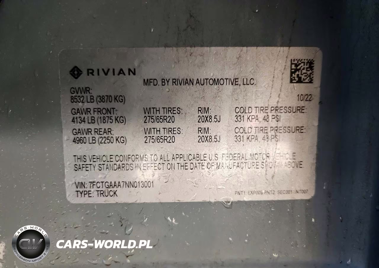 2022 Rivian R1T Adventure VIN:7FCTGAAA7NN013001 - 13