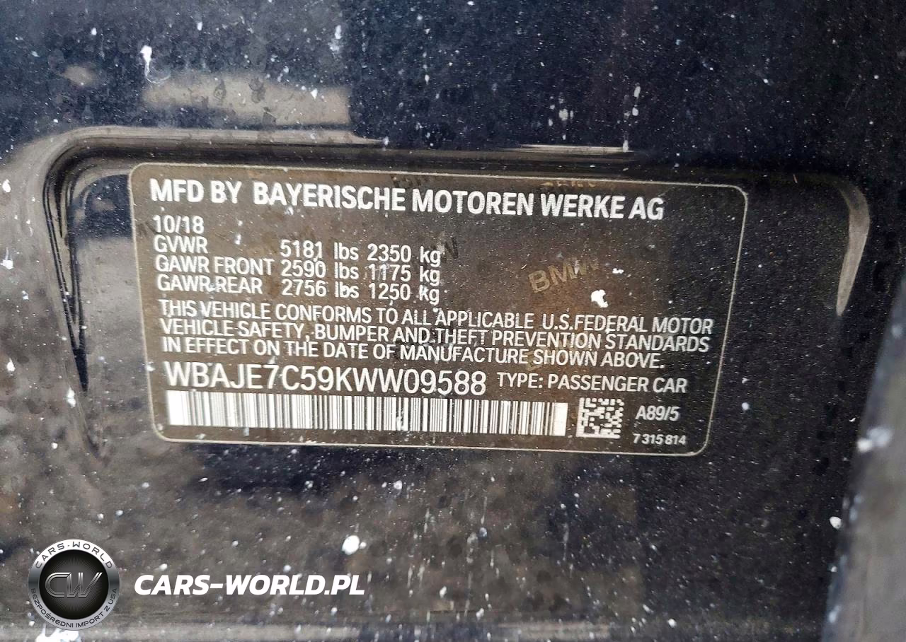 2019 BMW 540 Xi VIN:WBAJE7C59KWW09588 - 12