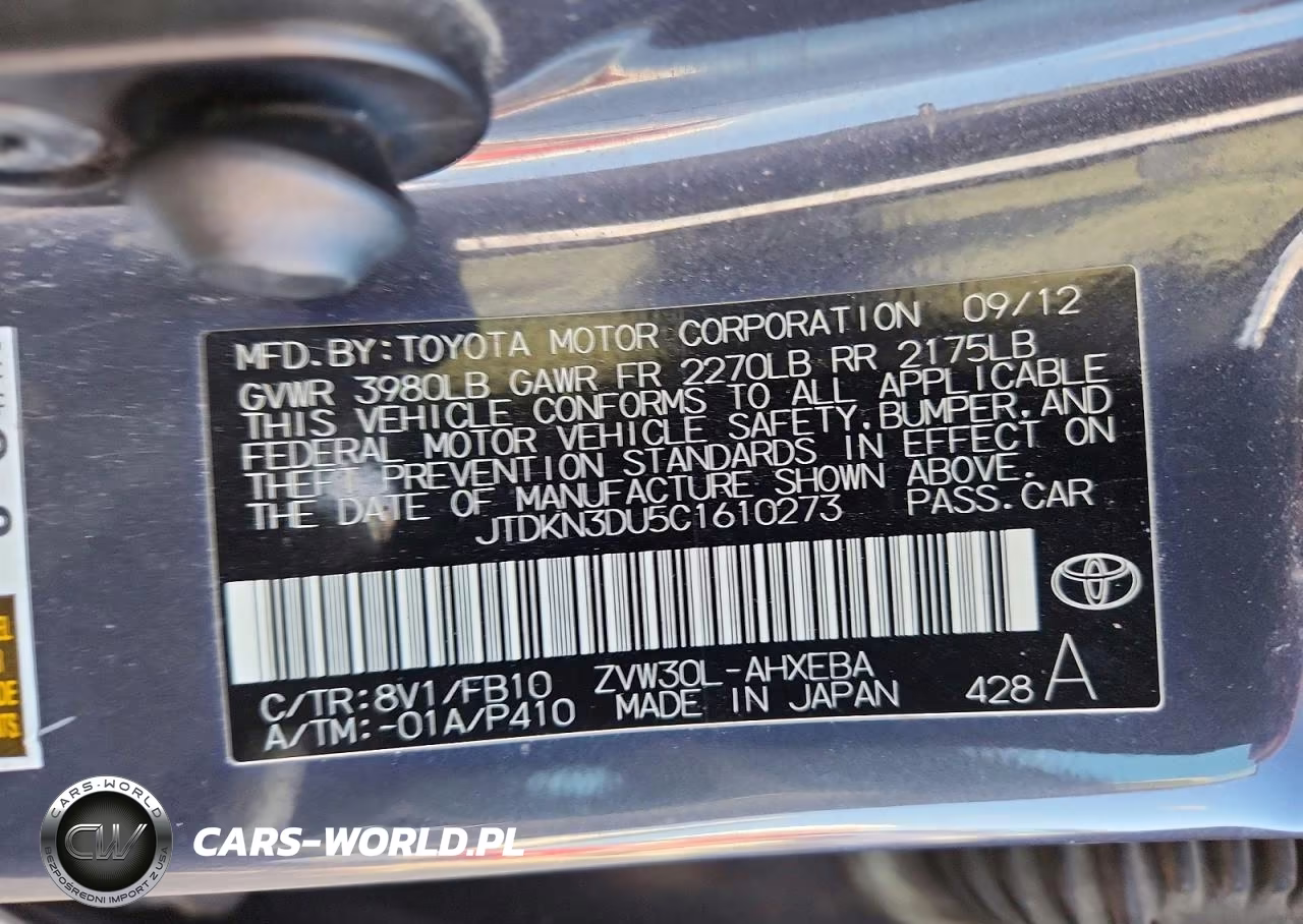 2012 Toyota Prius Two VIN:JTDKN3DU5C1610273 - 12