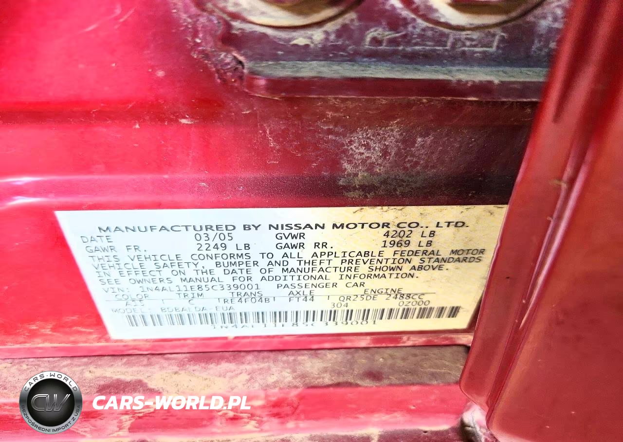 2005 Nissan Altima S VIN:1N4AL11E85C339001 - 12
